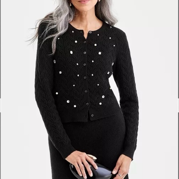 Charter Club Sweaters - Charter Club 100% Cashmere Embellished Cable-Knit Cardigan in Black Size XL